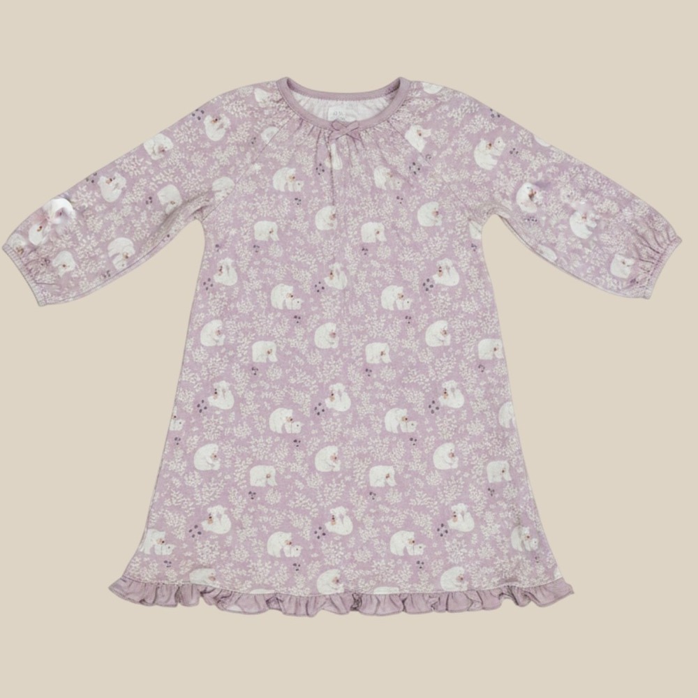 Magnetic Me Polar Bear Print Ruffle Hem Nightgown Lavender Purple 3T Long Sleeve
